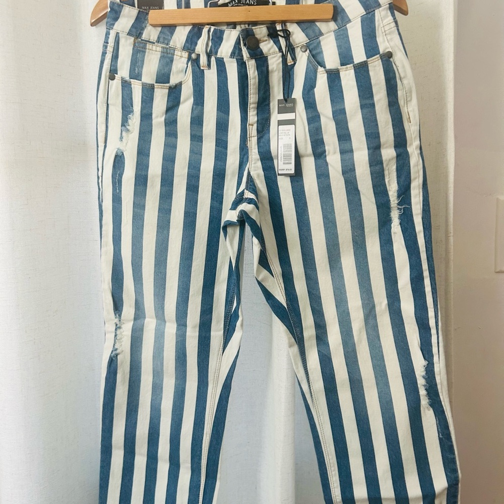 Max Jeans Blue and White Striped Ankle Jeans